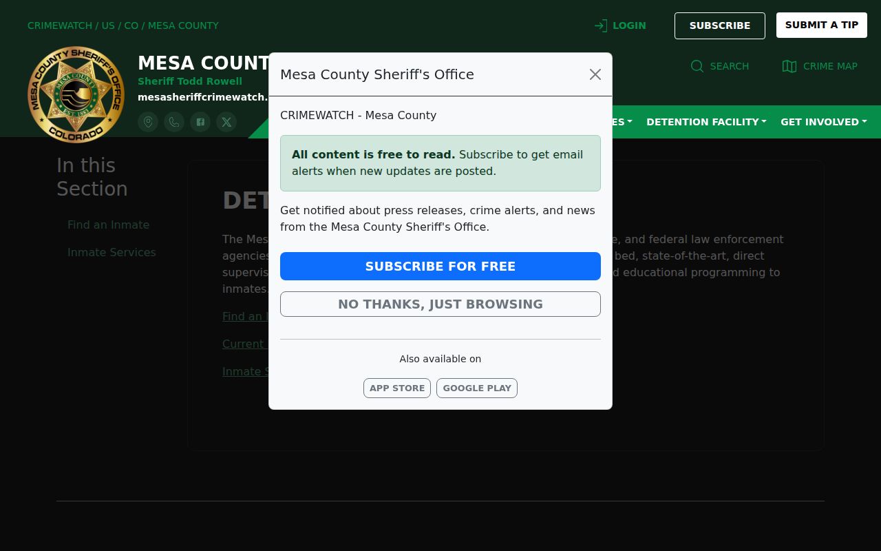 Mesa County Sheriff's Office detention facility page